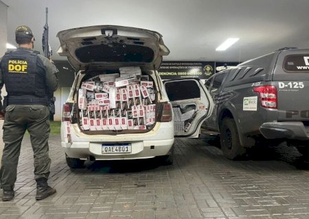 VEÍCULO CARREGADO COM PNEUS E PACOTES DE CIGARROS QUE SEGUIA PARA DOURADOS É INTERCEPTADO